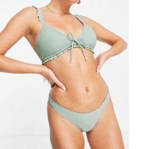 Hollister Bikini Size S Sage Green Ruffle Top Cheeky Bottom